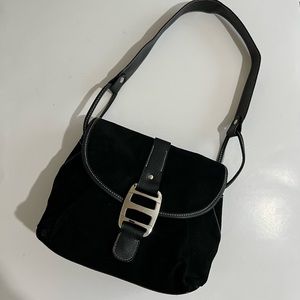 St. John's Bay Black Leather & Suede Silver Buckle Shoulder Bag Purse Handbag